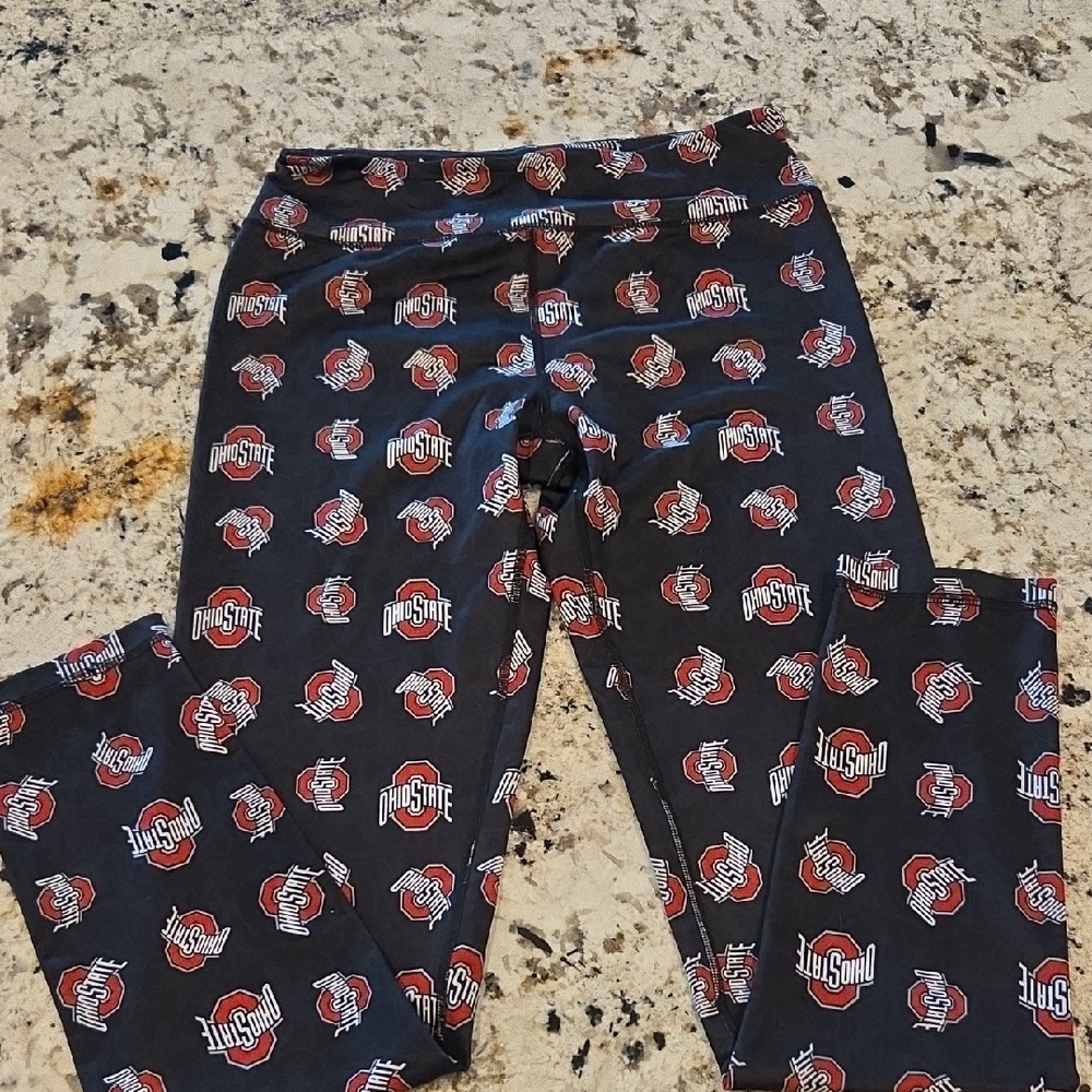 Scarlett Womens Leggings - Black with Red and White Ohio State Print